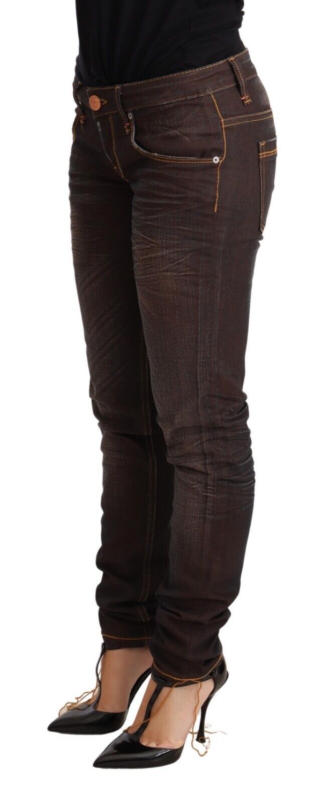 Jean slim taille basse en coton délavé marron Acht