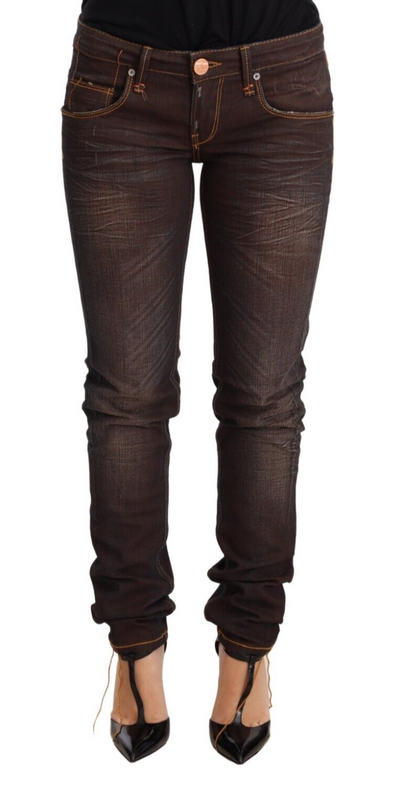 Jean slim taille basse en coton délavé marron Acht