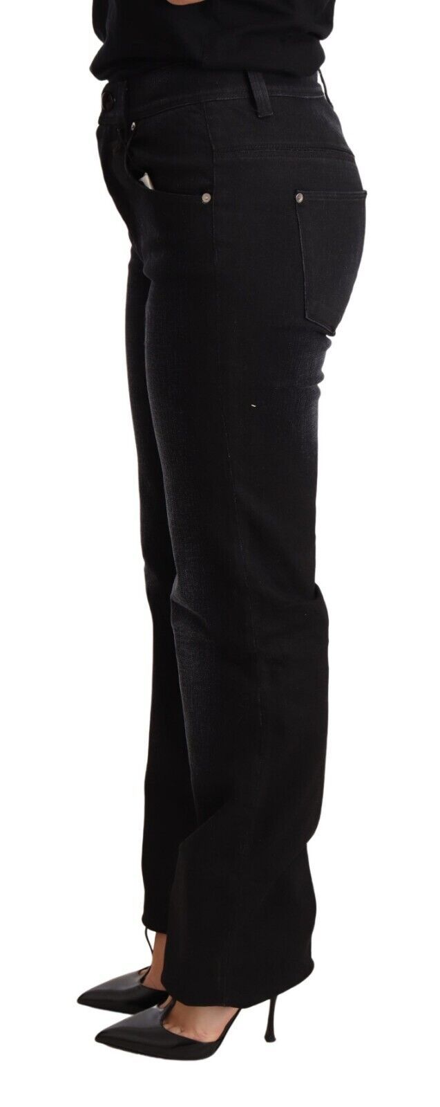 Pantalon droit en denim noir délavé Ermanno Scervino en coton
