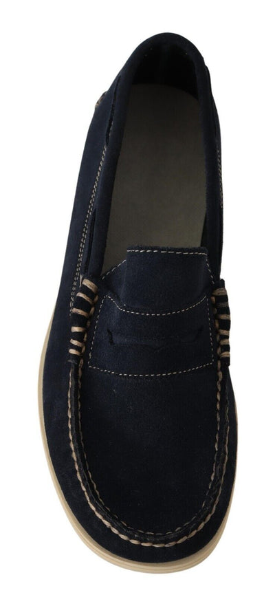 Pollini Blauwe Suède Lage Mocassin Loafers Casual Herenschoenen