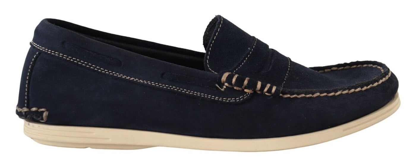 Pollini Blauwe Suède Lage Mocassin Loafers Casual Herenschoenen