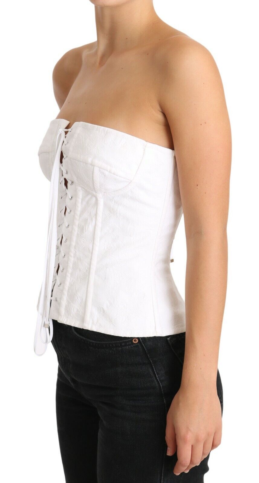 Dolce &amp; Gabbana Wit PALERMO Bustier Katoenen Top Korset