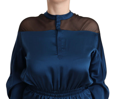 Chemisier Masha Ma en soie bleue à manches longues et taille élastique