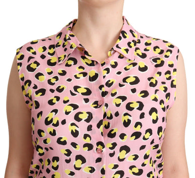 Love Moschino roze luipaardprint mouwloos poloshirt met kraag