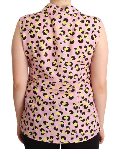 Love Moschino roze luipaardprint mouwloos poloshirt met kraag