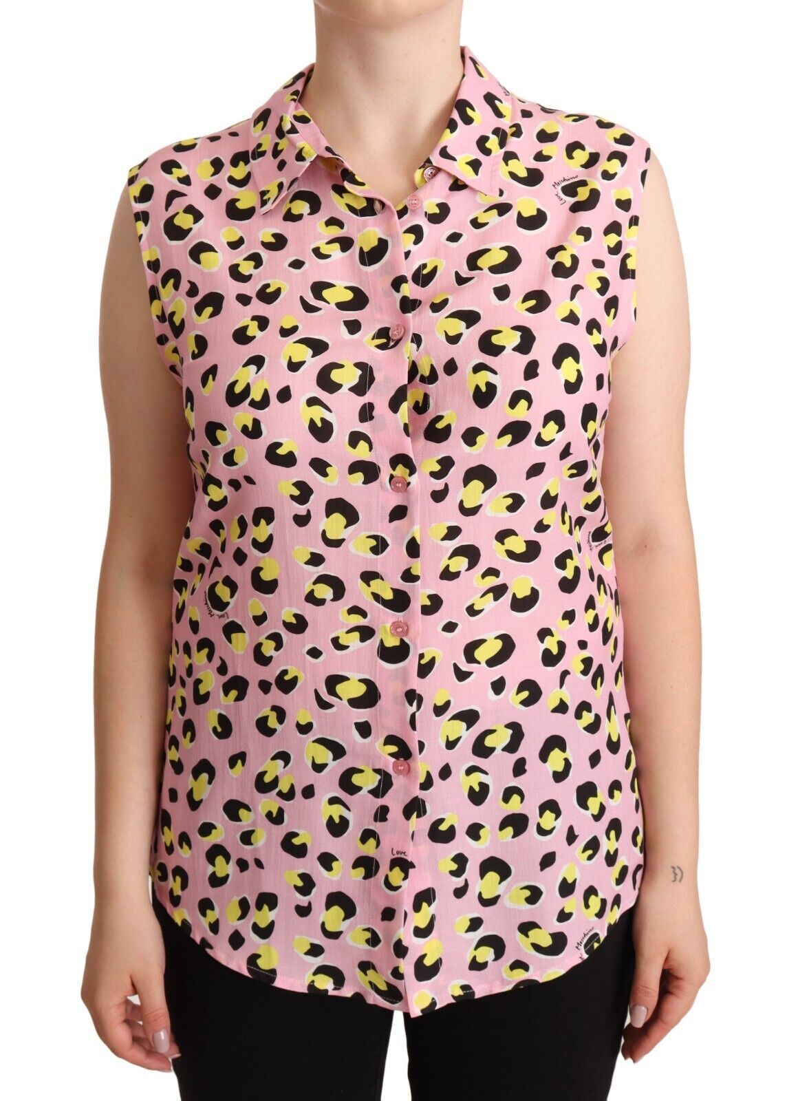 Love Moschino roze luipaardprint mouwloos poloshirt met kraag
