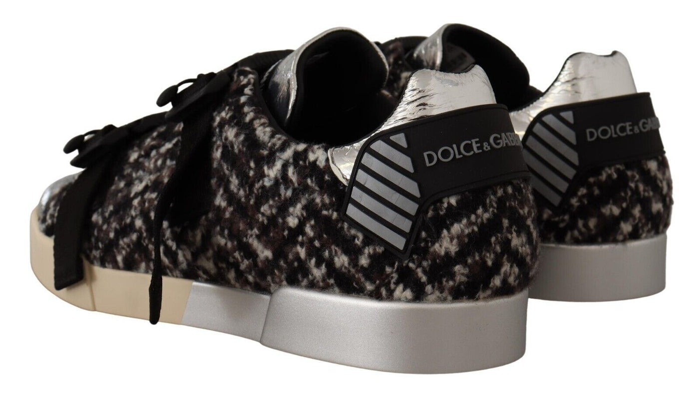 Dolce &amp; Gabbana Zilveren Leren Bruine Katoenen Wollen Sneakers Schoenen