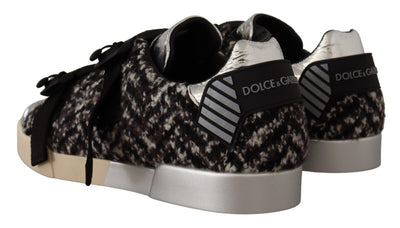 Dolce &amp; Gabbana Zilveren Leren Bruine Katoenen Wollen Sneakers Schoenen