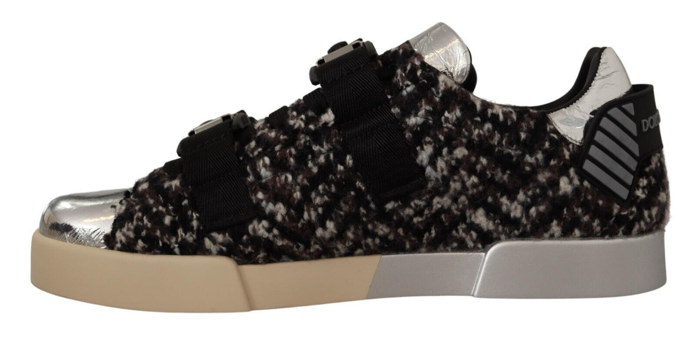 Dolce &amp; Gabbana Zilveren Leren Bruine Katoenen Wollen Sneakers Schoenen