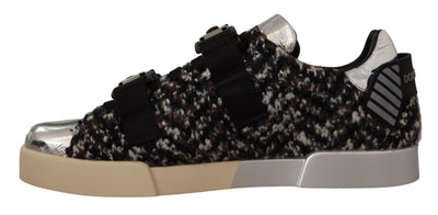 Dolce &amp; Gabbana Zilveren Leren Bruine Katoenen Wollen Sneakers Schoenen