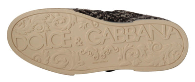 Dolce &amp; Gabbana Zilveren Leren Bruine Katoenen Wollen Sneakers Schoenen