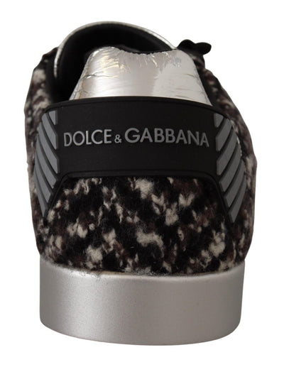 Dolce &amp; Gabbana Zilveren Leren Bruine Katoenen Wollen Sneakers Schoenen