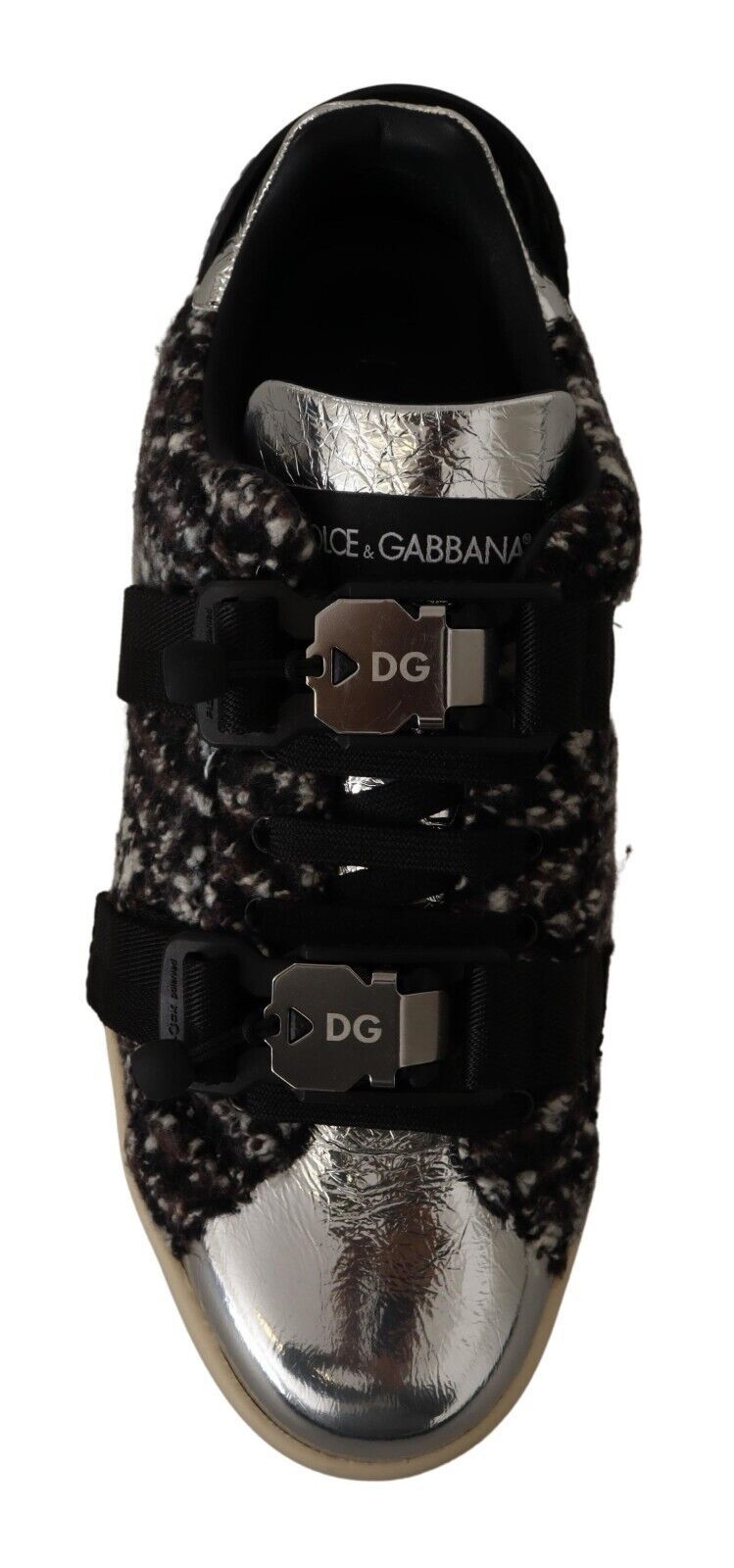 Dolce &amp; Gabbana Zilveren Leren Bruine Katoenen Wollen Sneakers Schoenen