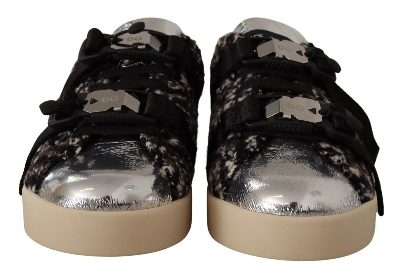 Dolce &amp; Gabbana Zilveren Leren Bruine Katoenen Wollen Sneakers Schoenen