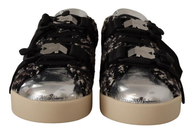 Dolce &amp; Gabbana Zilveren Leren Bruine Katoenen Wollen Sneakers Schoenen
