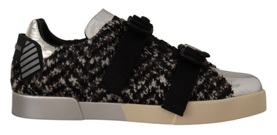 Dolce &amp; Gabbana Zilveren Leren Bruine Katoenen Wollen Sneakers Schoenen