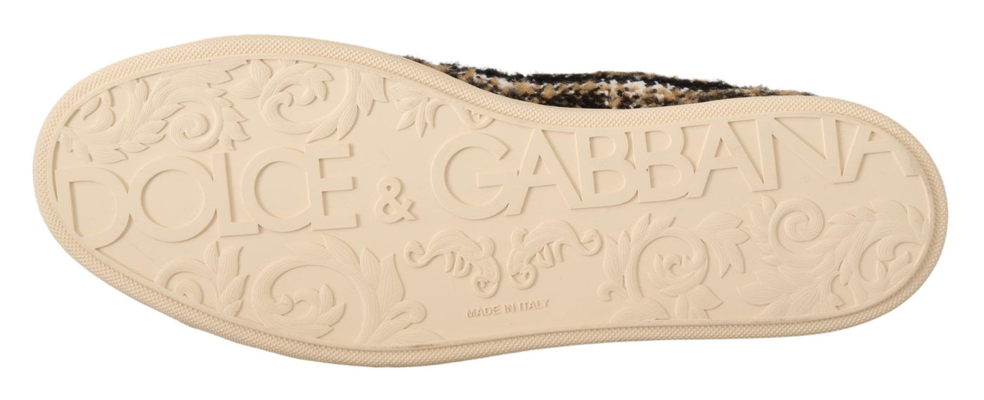 Dolce &amp; Gabbana Beige Bruine Wol Katoenen Hoge Sneakers