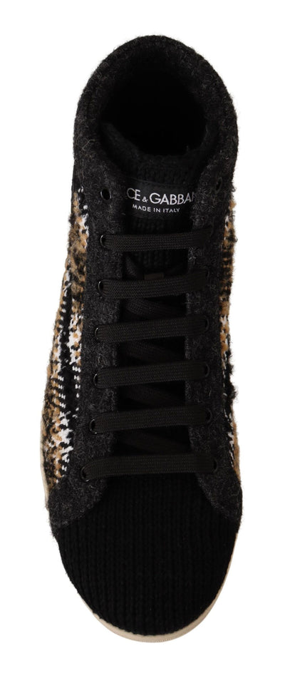 Dolce &amp; Gabbana Beige Bruine Wol Katoenen Hoge Sneakers