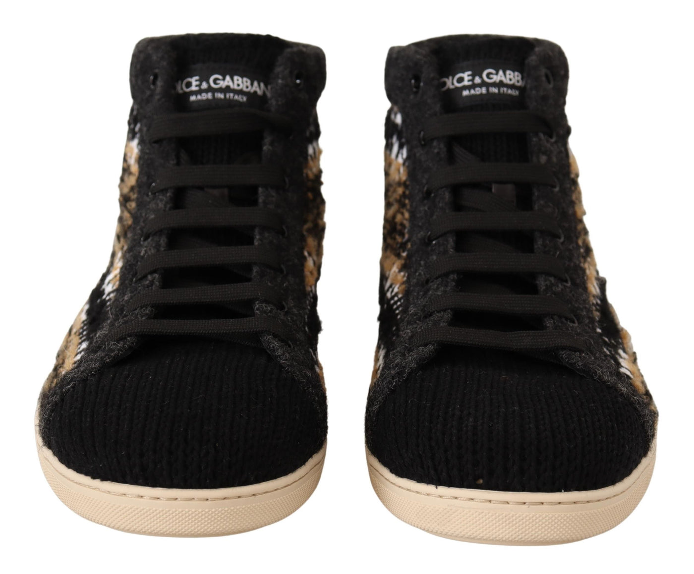 Dolce &amp; Gabbana Beige Bruine Wol Katoenen Hoge Sneakers