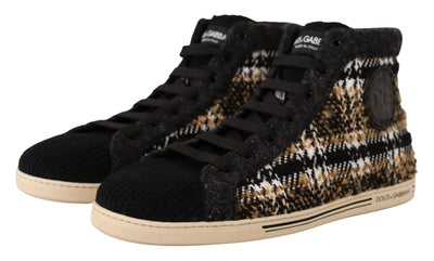 Dolce &amp; Gabbana Beige Bruine Wol Katoenen Hoge Sneakers