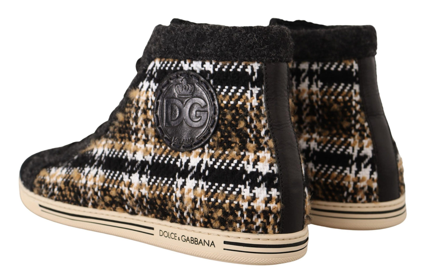 Dolce &amp; Gabbana Beige Bruine Wol Katoenen Hoge Sneakers