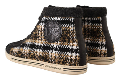 Dolce &amp; Gabbana Beige Bruine Wol Katoenen Hoge Sneakers