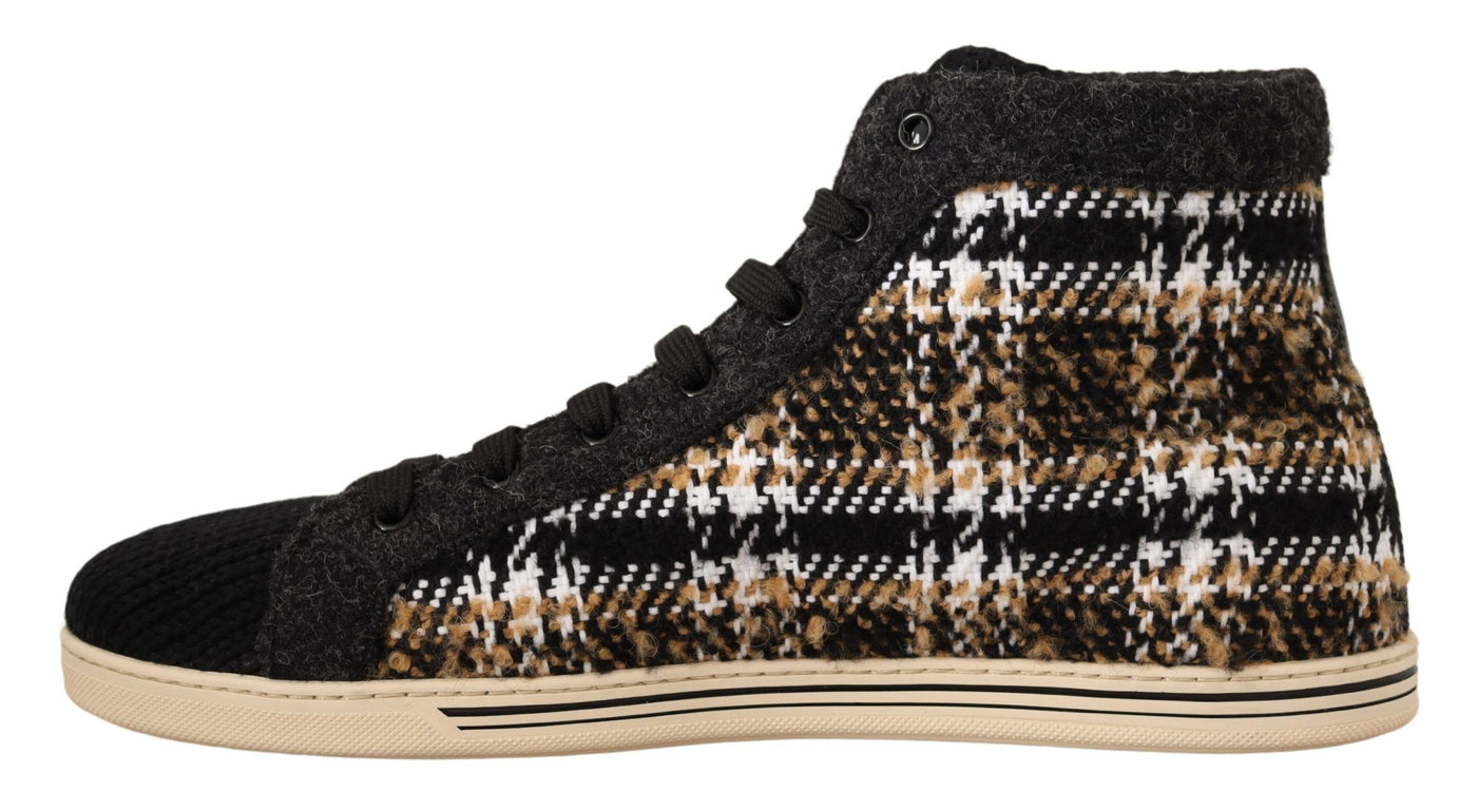 Dolce &amp; Gabbana Beige Bruine Wol Katoenen Hoge Sneakers