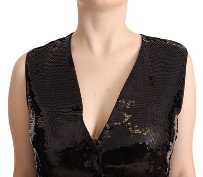 Débardeur sans manches à col en V et sequins noirs Dolce &amp; Gabbana