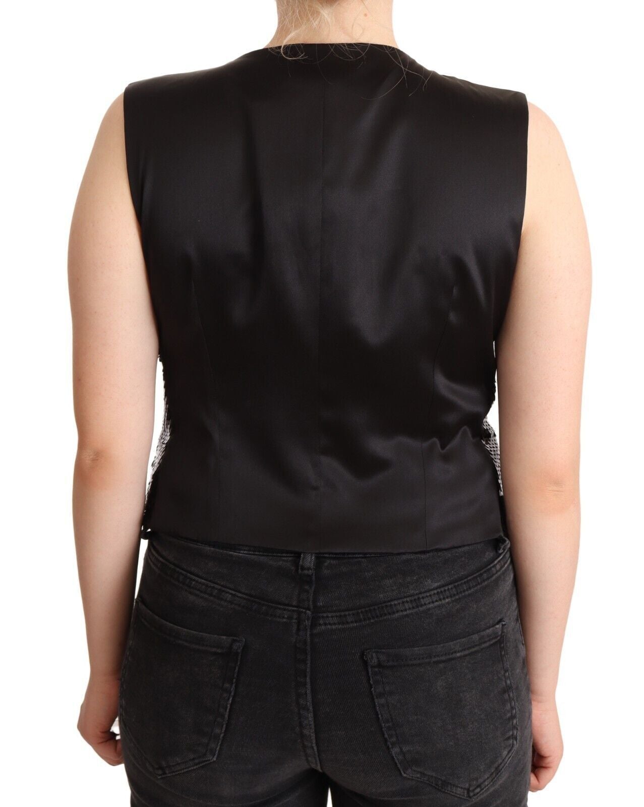 Débardeur sans manches à col en V et sequins noirs Dolce &amp; Gabbana