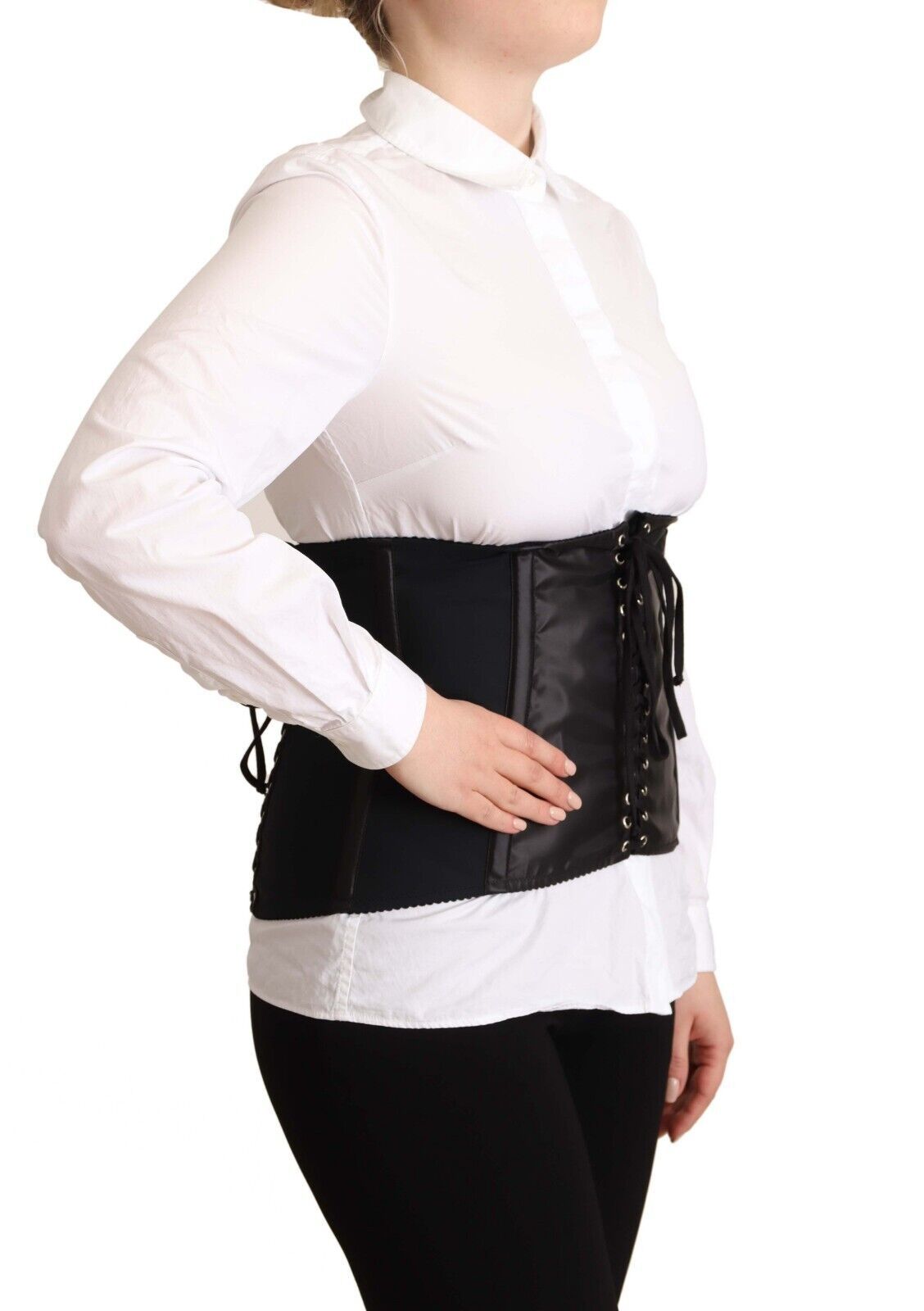 Dolce &amp; Gabbana Zwarte Korset Riem Stretch Tailleband Top
