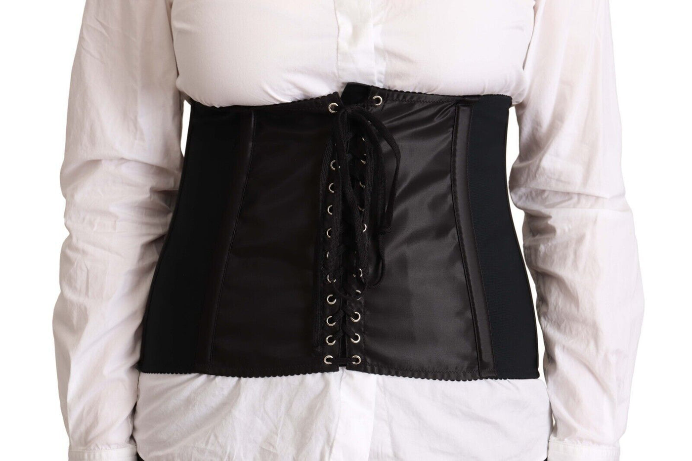 Dolce &amp; Gabbana Zwarte Korset Riem Stretch Tailleband Top