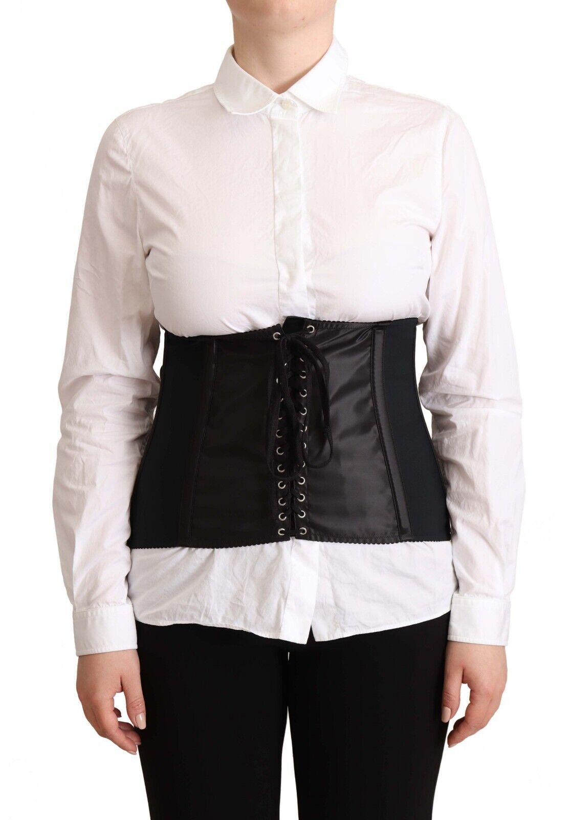 Dolce &amp; Gabbana Zwarte Korset Riem Stretch Tailleband Top