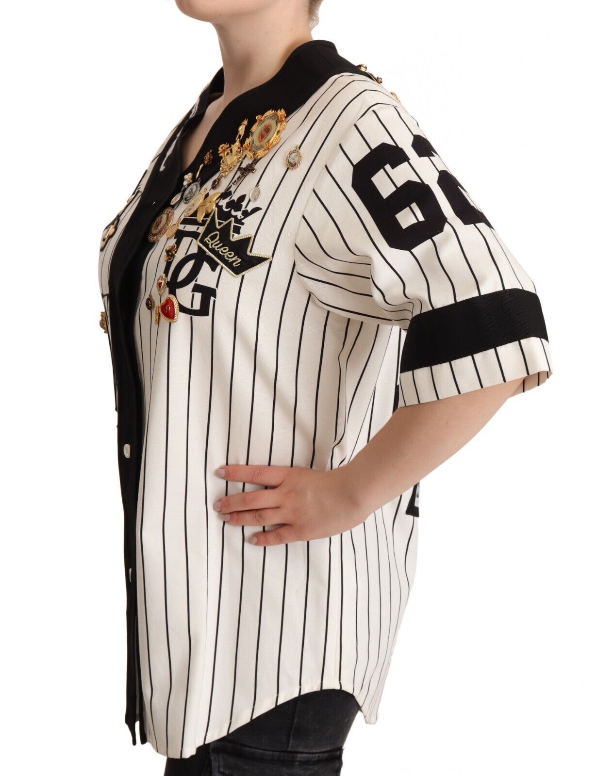 Chemise Dolce &amp; Gabbana en coton blanc avec breloques en cristal Amore