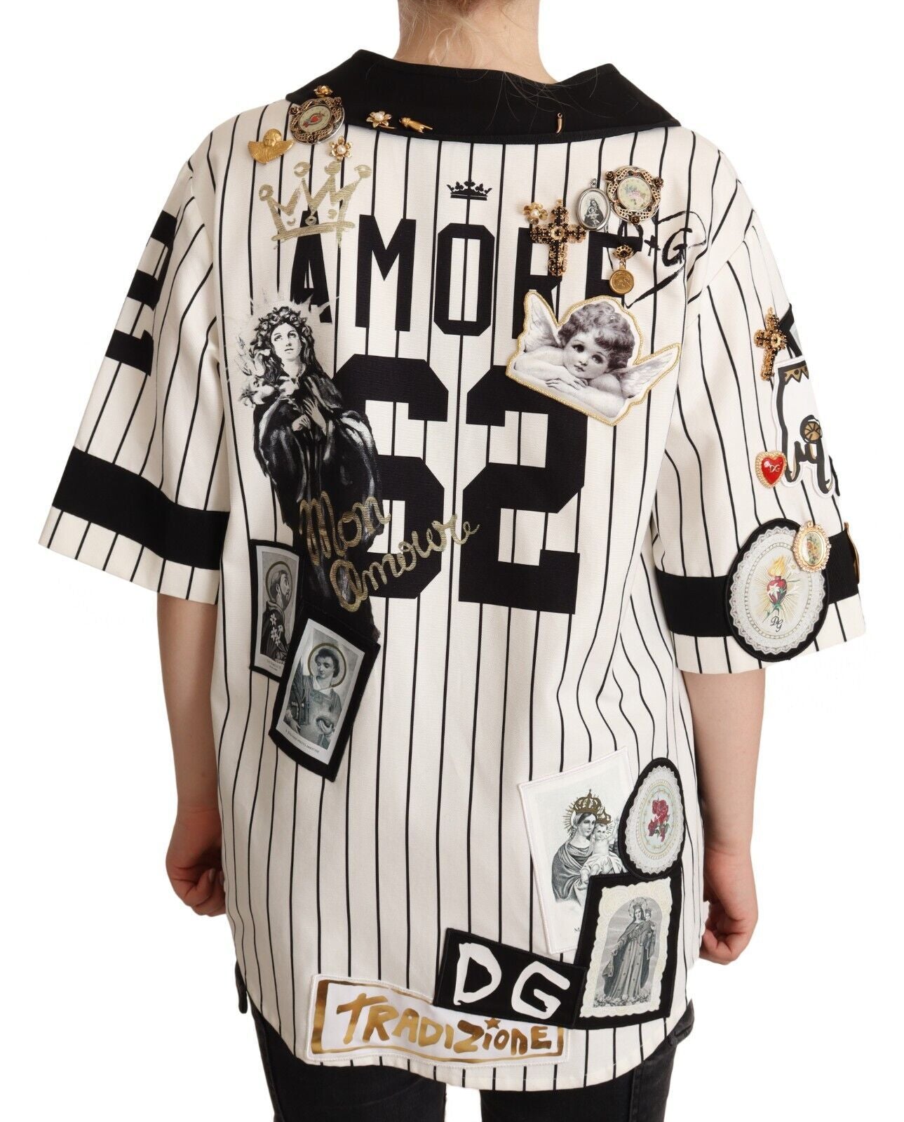 Chemise Dolce &amp; Gabbana en coton blanc avec breloques en cristal Amore
