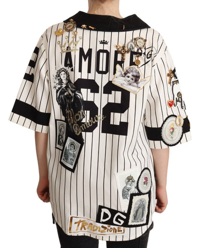 Chemise Dolce &amp; Gabbana en coton blanc avec breloques en cristal Amore