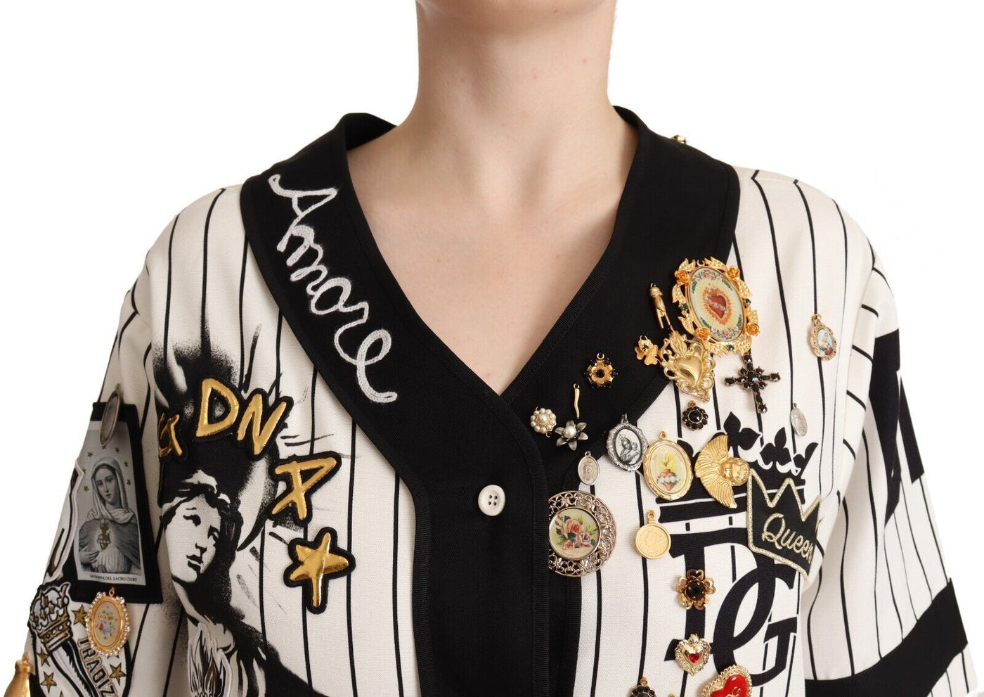 Chemise Dolce &amp; Gabbana en coton blanc avec breloques en cristal Amore