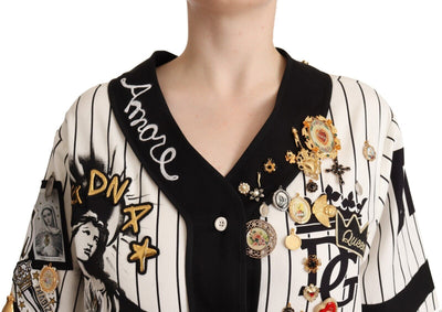 Chemise Dolce &amp; Gabbana en coton blanc avec breloques en cristal Amore
