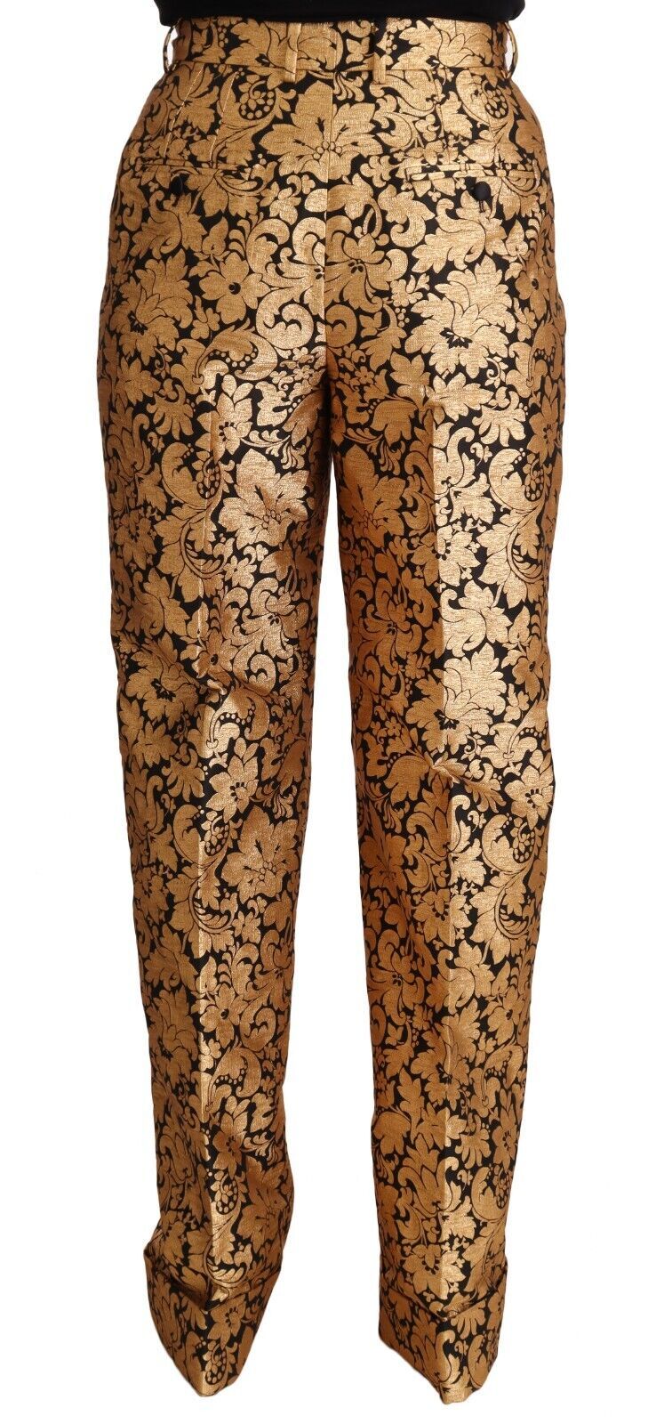 Dolce &amp; Gabbana Gouden Bloemen Jacquard Rechte Polyester Broek