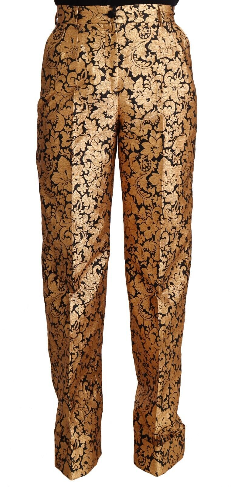 Dolce &amp; Gabbana Gouden Bloemen Jacquard Rechte Polyester Broek