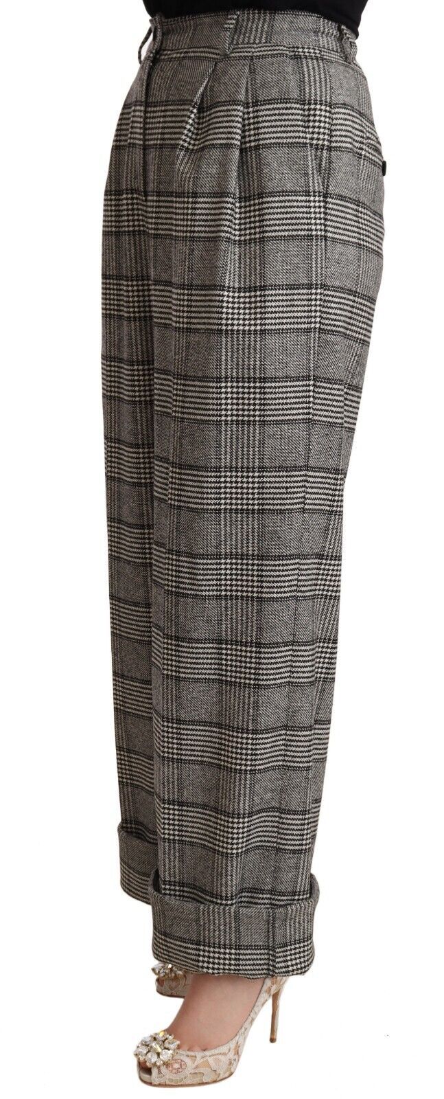 Pantalon droit en laine à carreaux gris Dolce &amp; Gabbana