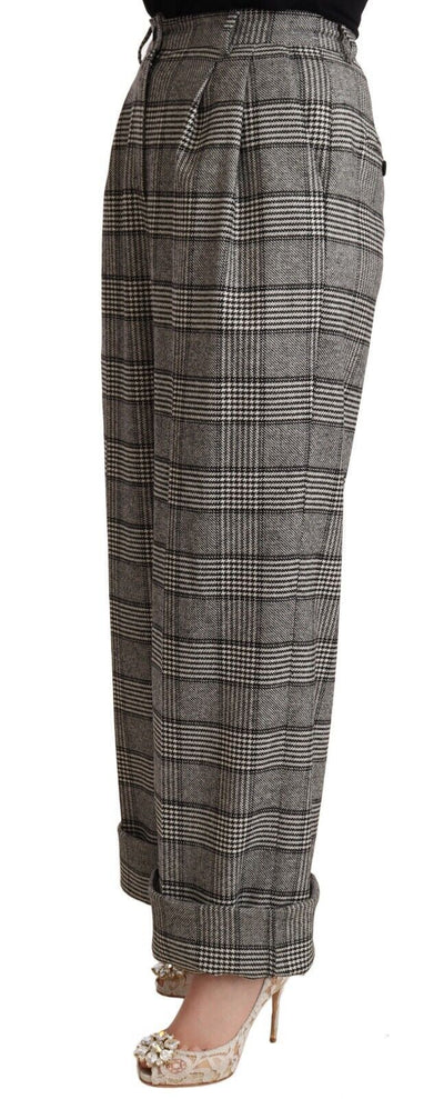 Pantalon droit en laine à carreaux gris Dolce &amp; Gabbana