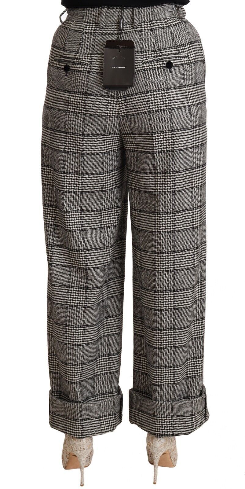 Pantalon droit en laine à carreaux gris Dolce &amp; Gabbana