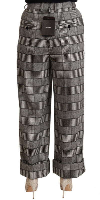 Pantalon droit en laine à carreaux gris Dolce &amp; Gabbana