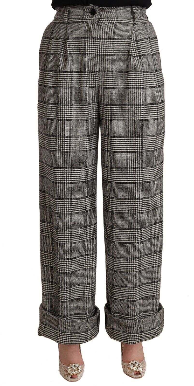 Pantalon droit en laine à carreaux gris Dolce &amp; Gabbana