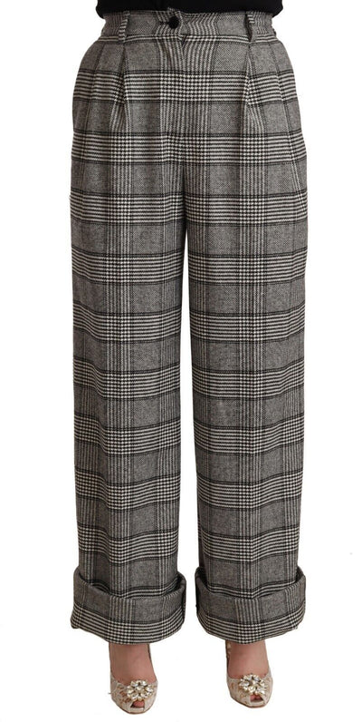 Pantalon droit en laine à carreaux gris Dolce &amp; Gabbana
