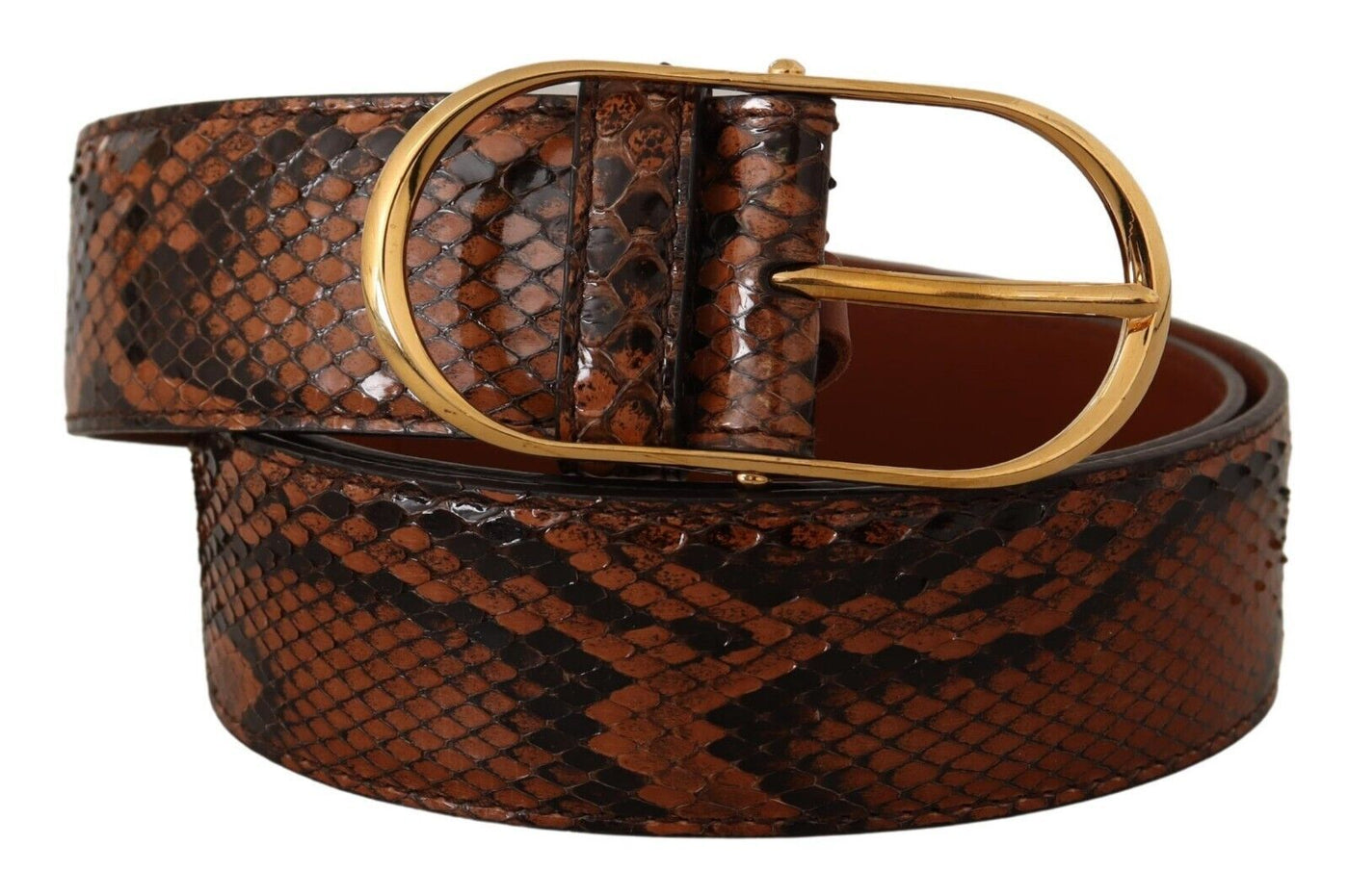 Dolce &amp; Gabbana Bruine Exotische Leren Gouden Ovale Gesp Riem