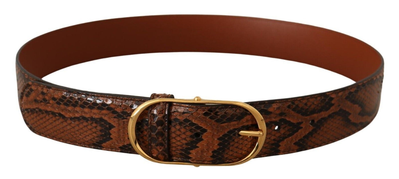 Dolce &amp; Gabbana Bruine Exotische Leren Gouden Ovale Gesp Riem