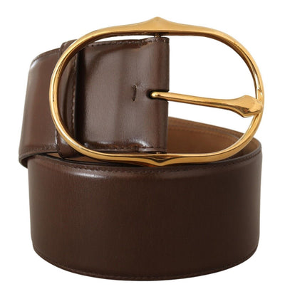 Dolce &amp; Gabbana Bruine Leren Riem met Ovale Gesp van Goudkleurig Metaal