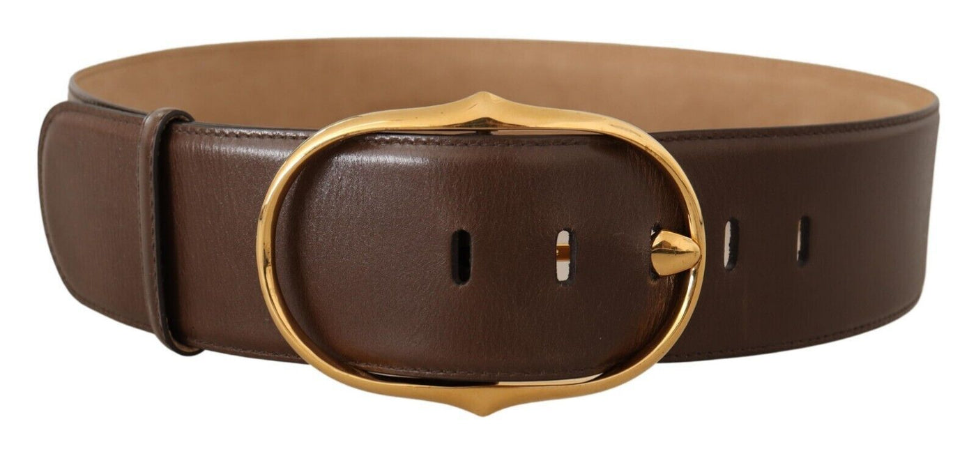 Dolce &amp; Gabbana Bruine Leren Riem met Ovale Gesp van Goudkleurig Metaal