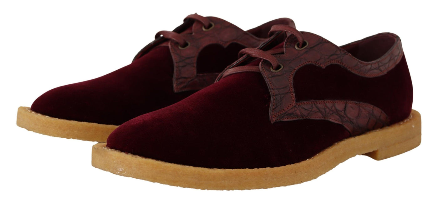 Dolce &amp; Gabbana Bordeaux Fluwelen Exotische Leren Schoenen